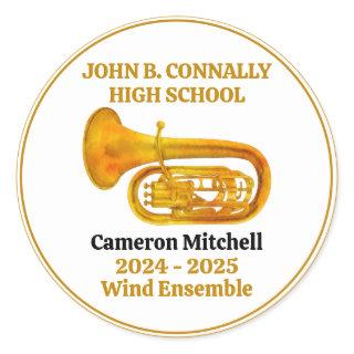 Tuba High School Band Gold Personalized Classic Round Sticker