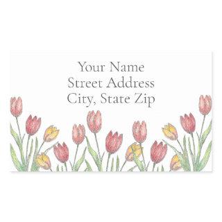 Tulips Colored Pencil, Pen & Ink Pattern labels