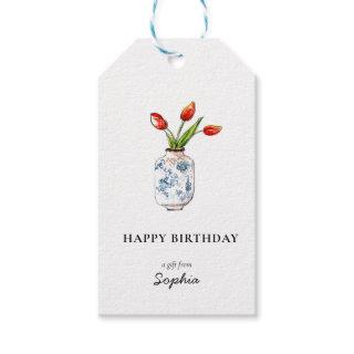 Tulips in vase Happy Birthday Gift tags