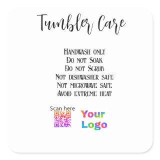 Tumbler care instructions add business name logo square sticker
