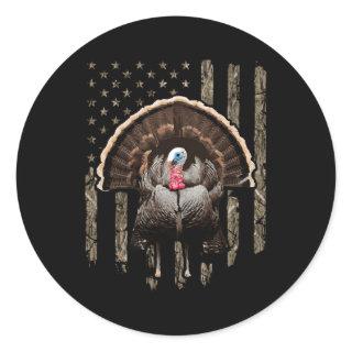Turkey Hunting American Flag Tree Camouflage Classic Round Sticker