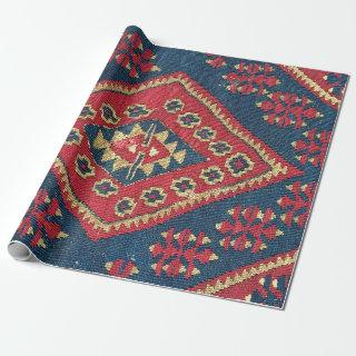 Turkish Kilim Carpet Rug Antique Red Blue