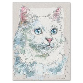 Turkish Van Cat Breed Watercolor Sketch Tissue Paper