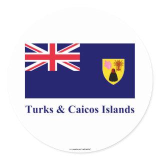 Turks & Caicos Islands Flag with Name Classic Round Sticker