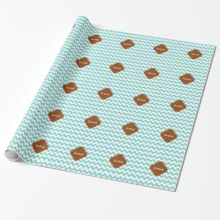 Turq / Aqua Wht Chevron Brown Quatrefoil Monogram