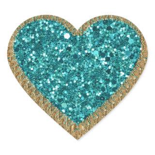 Turquoise and gold bling heart sticker