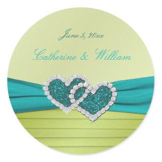 Turquoise and Lime Glitter Heart Round Sticker