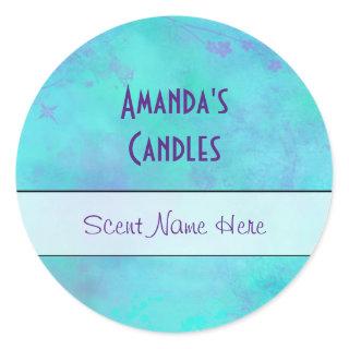 Turquoise and Purple Misty Abstract Candle Classic Round Sticker