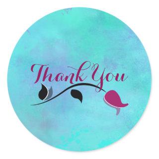 Turquoise and Purple Misty Abstract Thank You Classic Round Sticker
