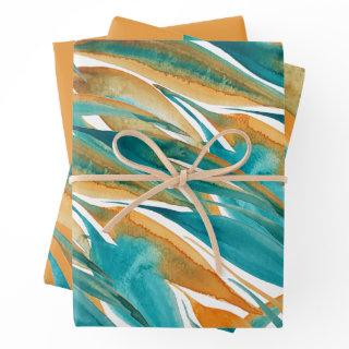 Turquoise And Rust Fall Watercolor Hand-painted  Sheets