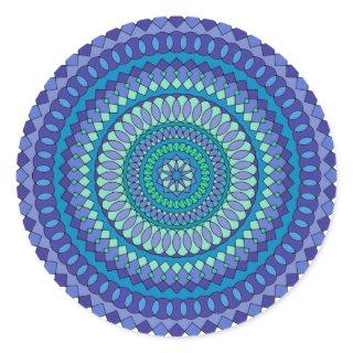 Turquoise and teal blue mandala pattern classic round sticker