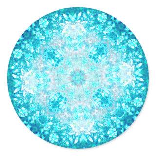 Turquoise Aqua Blue Floral Pattern  Classic Round Sticker