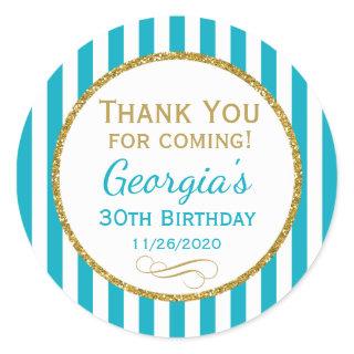 Turquoise Aqua Gold Birthday Thank You Favor Tags