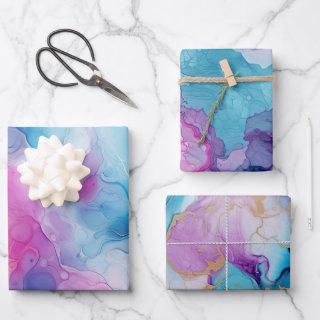 Turquoise Aqua Purple Pink Marble Birthday  Sheets