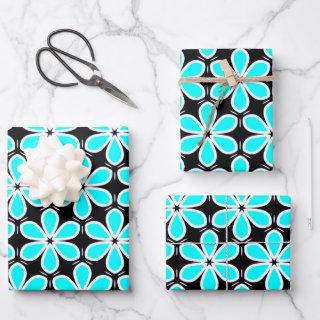 Turquoise Blue and Black Floral Pattern  Sheets