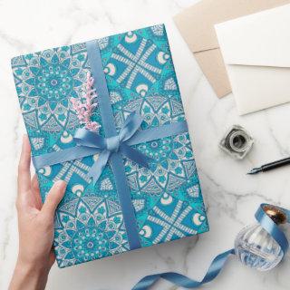 Turquoise Blue and White Circle Mandala