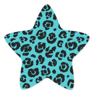 Turquoise Blue Black Leopard Print Star Sticker