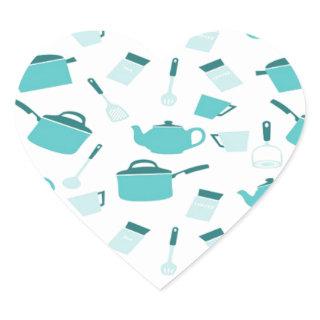 Turquoise Blue Cooking Kitchen Utensils Abstract Heart Sticker