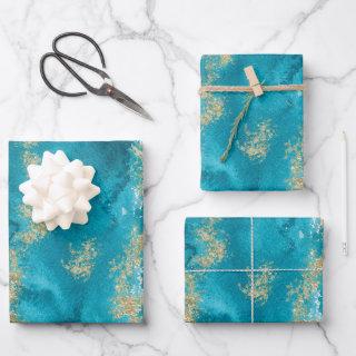 Turquoise Blue, Gold And Aquamarine Watercolor Art  Sheets