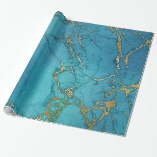 Turquoise Blue Gold Metallic Marble Stone