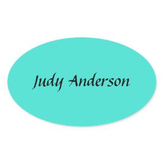 Turquoise Blue Professional Modern Elegant Name Oval Sticker