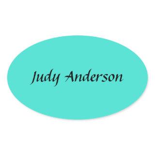 Turquoise Blue Professional Modern Elegant Name Oval Sticker