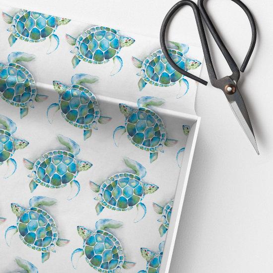 Turquoise Blue Sea Turtle Beachy Tissue Paper