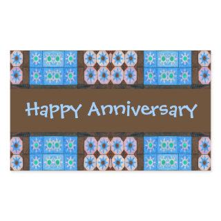 Turquoise Brown Happy Anniversary Rectangular Sticker