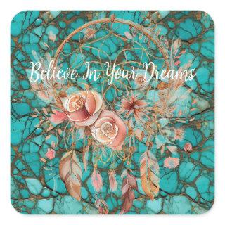 Turquoise Dream Catcher  Square Sticker