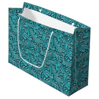 Turquoise floral tooled embossed leather western large gift bag