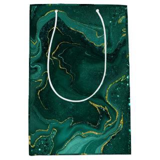 Turquoise gold marbling design medium gift bag