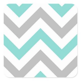 Turquoise, Gray, Wht Large Chevron ZigZag Pattern Square Sticker