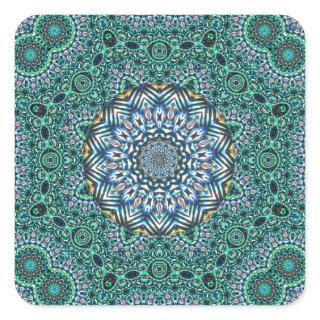 Turquoise Kaleidoscopic Mosaic Reflections Design Square Sticker