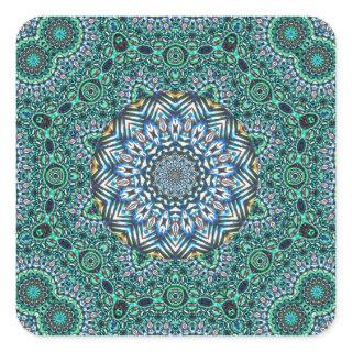 Turquoise Kaleidoscopic Mosaic Reflections Design Square Sticker