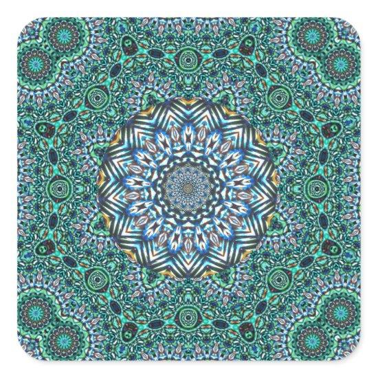 Turquoise Kaleidoscopic Mosaic Reflections Design Square Sticker