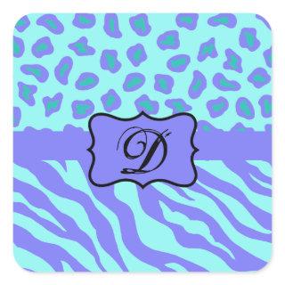 Turquoise & Lavender Zebra & Cheetah Customized Square Sticker