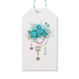 Turquoise Roses with Keys Gift Tags