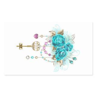 Turquoise Roses with Keys Rectangular Sticker