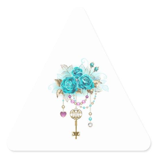 Turquoise Roses with Keys Triangle Sticker