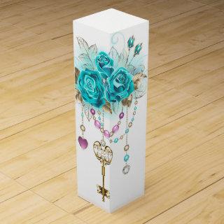 Turquoise Roses with Keys Wine Box