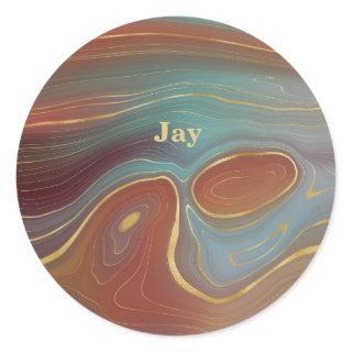 Turquoise Rust and Tan Agate Look with Gold Classic Round Sticker