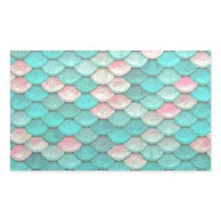 Turquoise Shiny Fish Scales Effect Pattern Rectangular Sticker