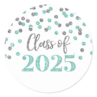 Turquoise Silver Confetti Graduation 2025 Classic Round Sticker