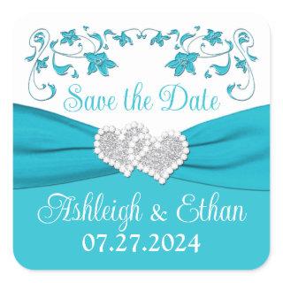 Turquoise, Silver Love Hearts Wedding Sticker