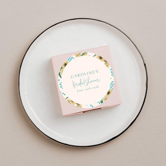 Turquoise Sunflower Checkerboard Bridal Shower  Classic Round Sticker