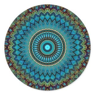 Turquoise Teal Green Mandala Round Star Pattern Classic Round Sticker