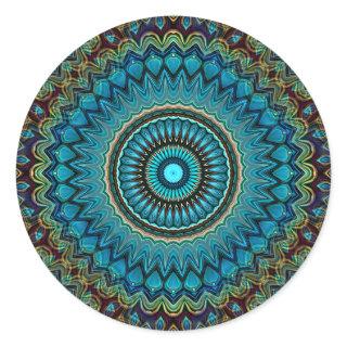 Turquoise Teal Green Mandala Round Star Pattern Classic Round Sticker