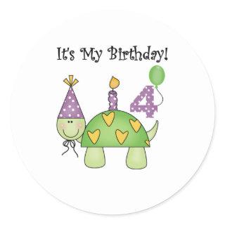 Turtle 4th Birthday Classic Round Sticker