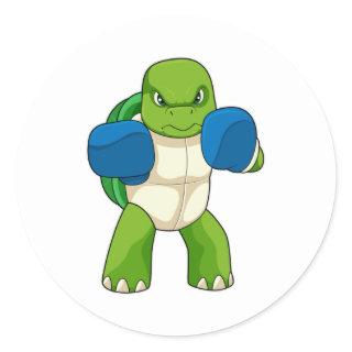 Turtle as Boxer with Boxing gloves Classic Round Sticker