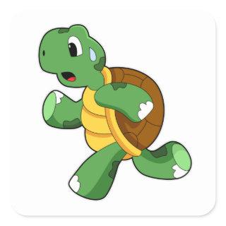 Turtle as Jogger at Running Square Sticker